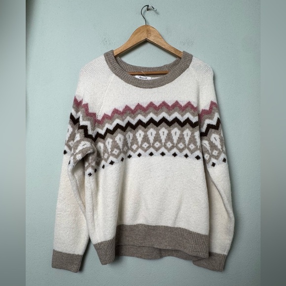 NWT Madewell Wool Blend Fair Isle Markham Pullover Sweater Antique Cream Large - Picture 6 of 15